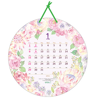 ミドリのカレンダー 2023年版 壁掛カレンダー 丸形 カントリータイム リース柄