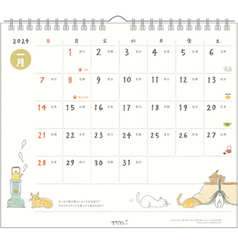 ミドリのカレンダー 2024年版 壁掛カレンダー＜L＞ ネコ柄