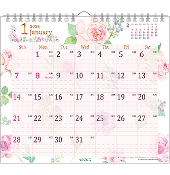 ミドリのカレンダー 2024年版 壁掛カレンダー＜L＞ カントリータイム 花柄