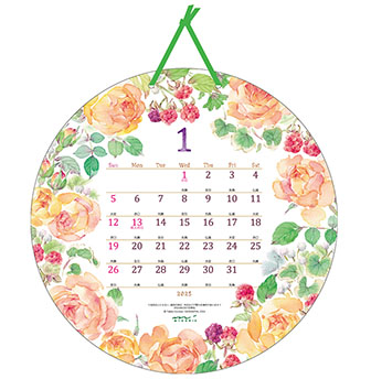 ミドリのカレンダー 2025年版 壁掛カレンダー 丸形 カントリータイム リース柄