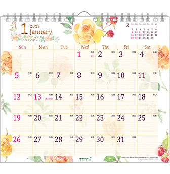 ミドリのカレンダー 2025年版 壁掛カレンダー＜L＞ カントリータイム 花柄