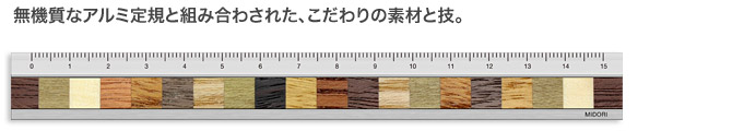 無機質なアルミ定規と組み合わされた、こだわりの素材と技。