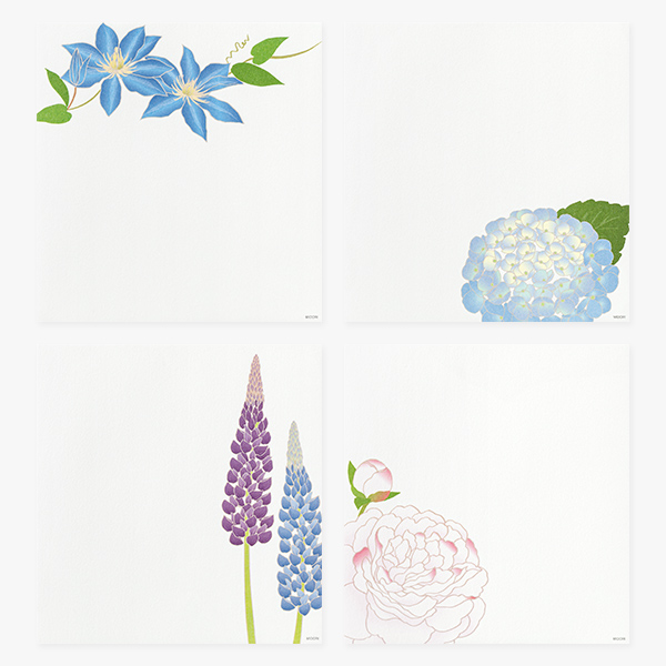 便箋｜紙シリーズ｜便箋 4柄入 夏の花柄 S5(85949006)｜ミドリ