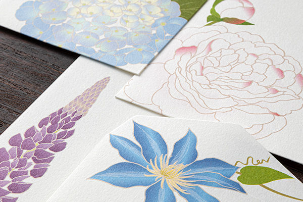 封筒｜紙シリーズ｜封筒 4柄入 紫陽花柄(85950006)｜ミドリオンライン