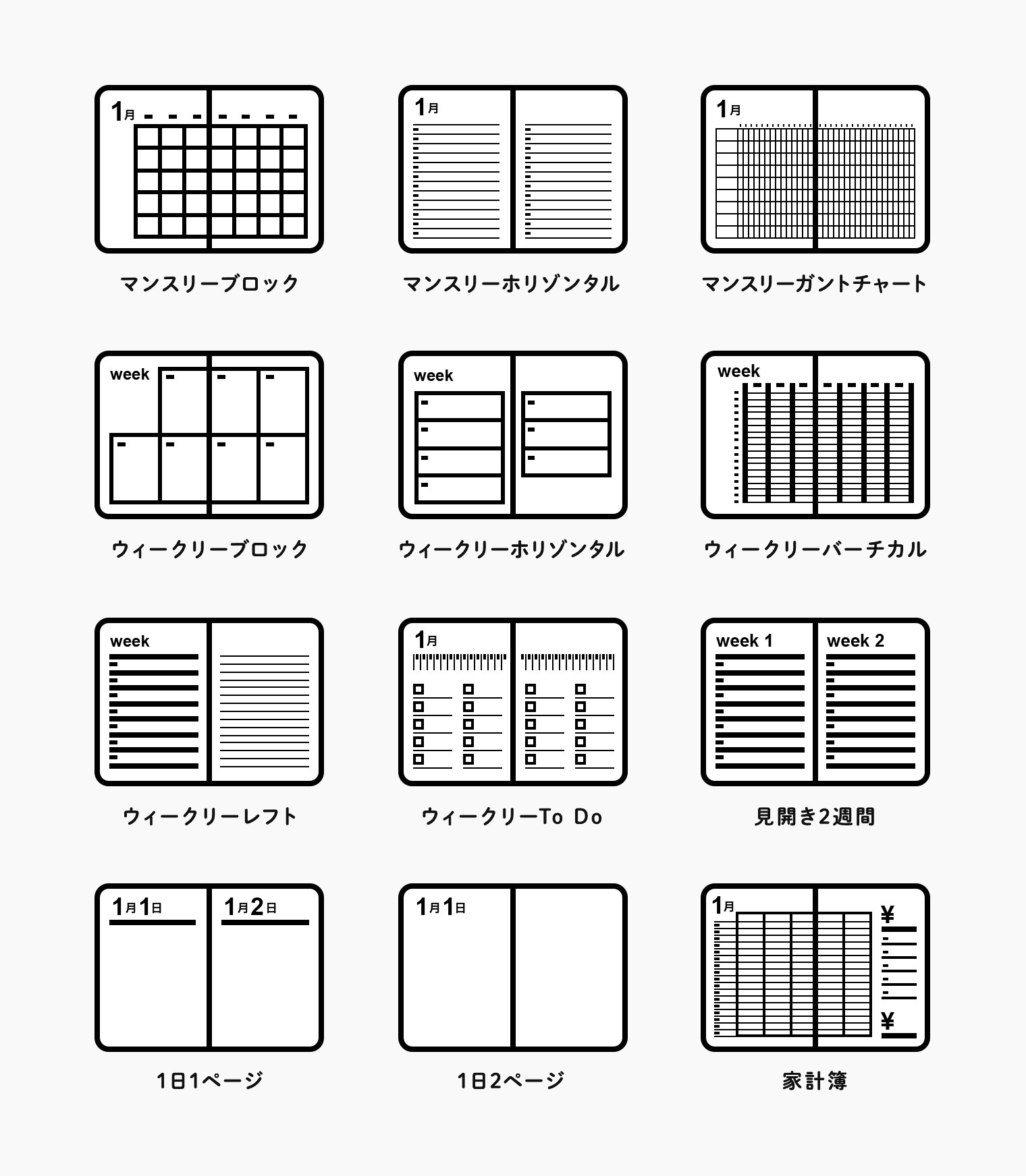 手帳・ダイアリーのさまざまなフォーマットはこちら